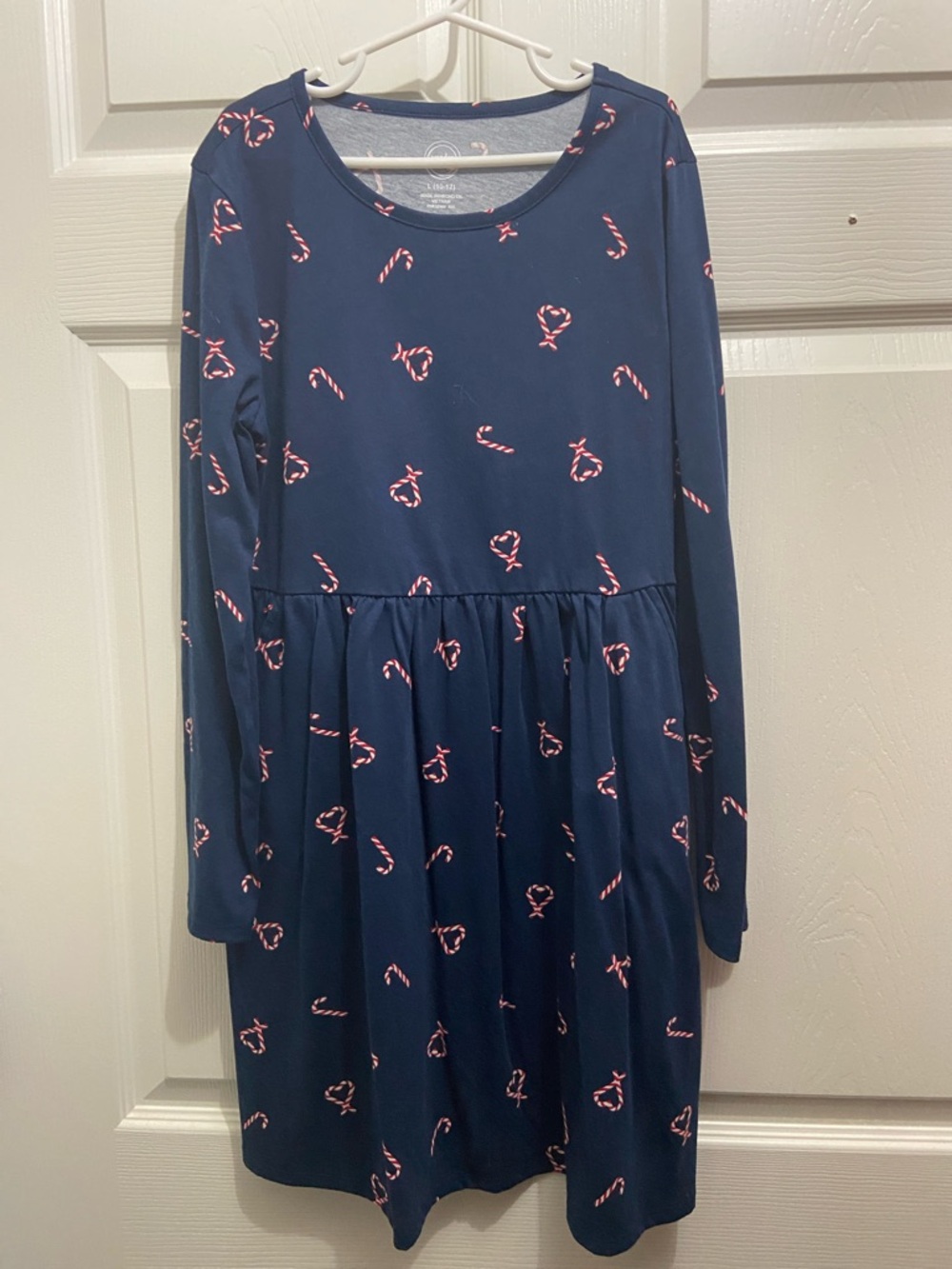 wonder nation Navy Blue Long Sleeve Dress with Pink Candy Cane Print
